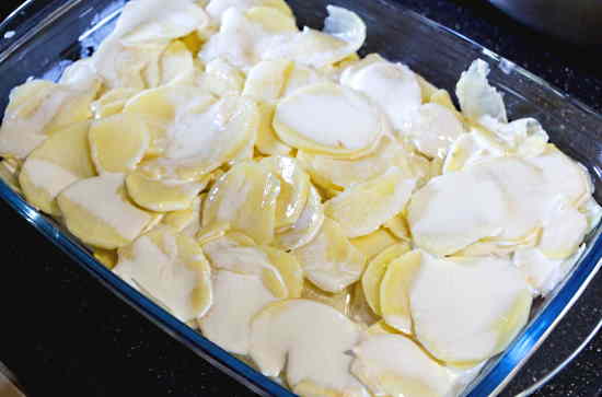 gratin dauphinois going into oven