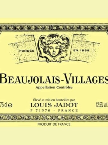 Yellow label with black lettering for Beaujolais-Villages Wine.