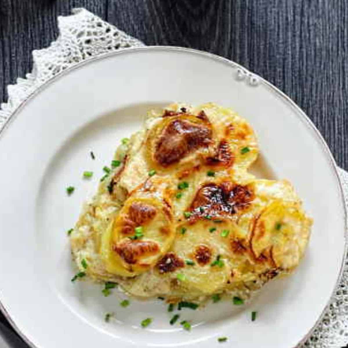 Classic French dish potato au gratin dauphinois is a delicious side or main course recipe.