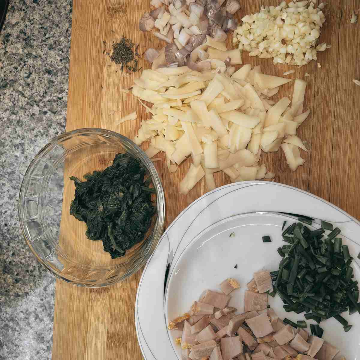 A photo of the ingredients chopped and ready to go in the recipe.