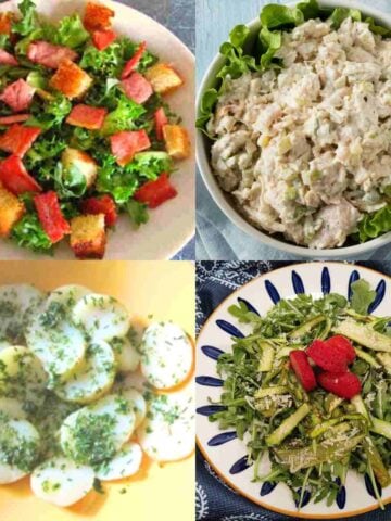 Four types of colorful salad plates.
