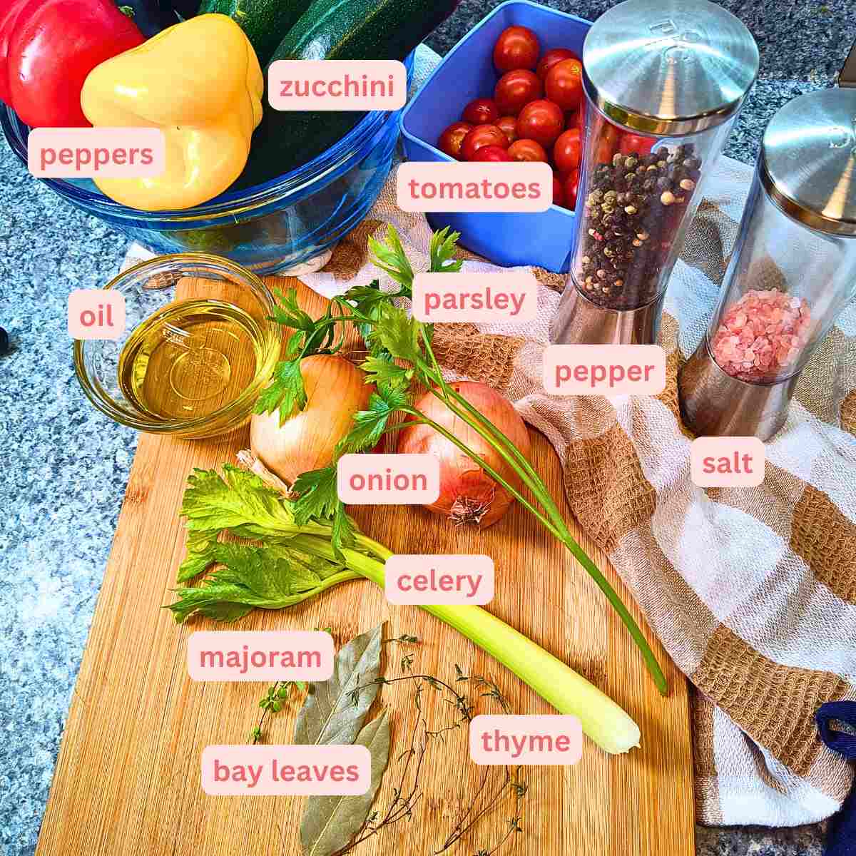 Labelled ratatouille ingredient photo.