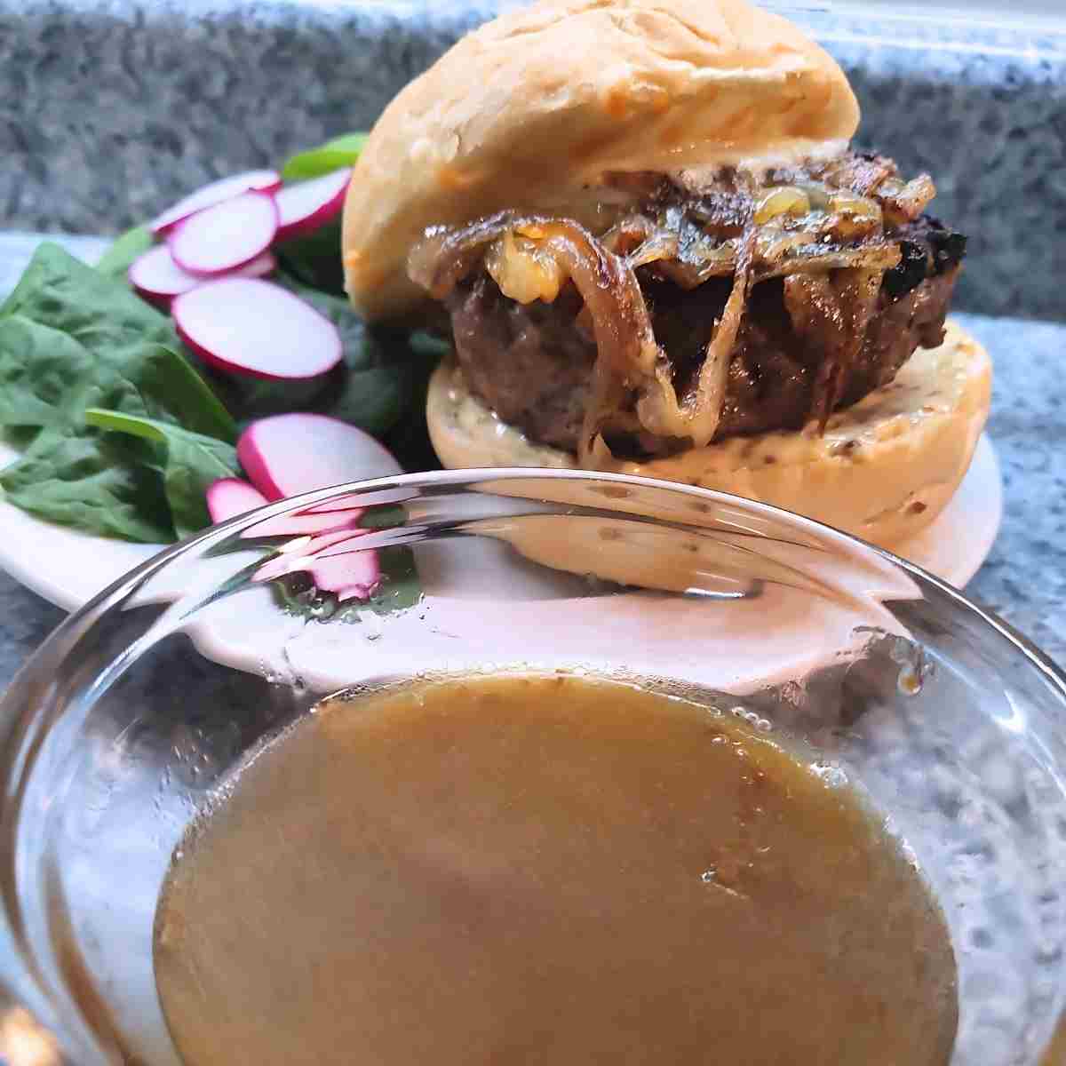 A picture of the au jus after all the directions are followed on how to make jus.