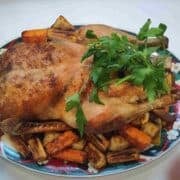 Baked duck with care to create crispy skin.