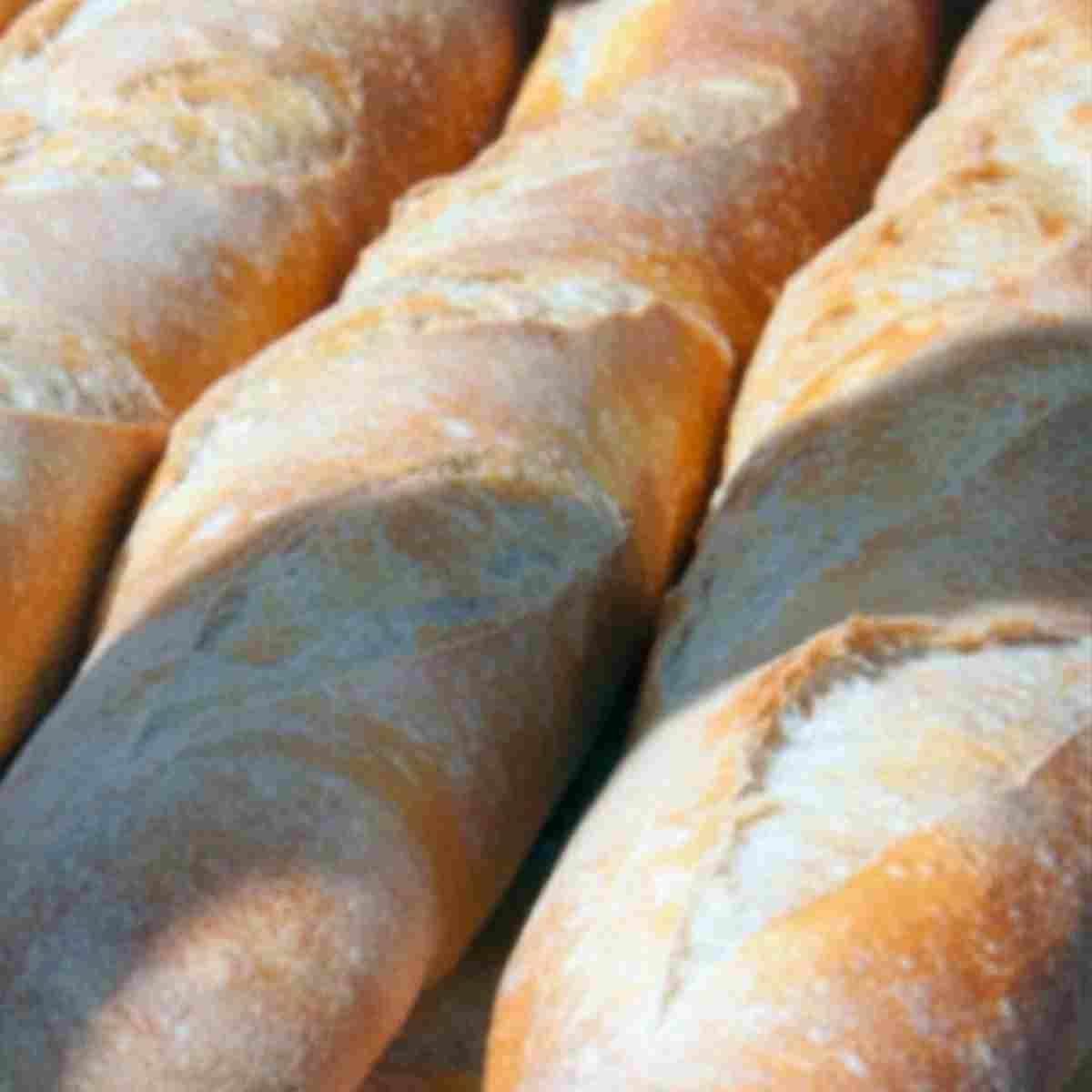 Freshly baked baguettes cooling on rack before eating.