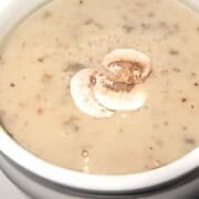 A classic French cream of mushroom soup with mushrooms, butter, cream and an egg-yolk finish.