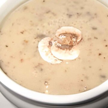 A classic French cream of mushroom soup with mushrooms, butter, cream and an egg-yolk finish.