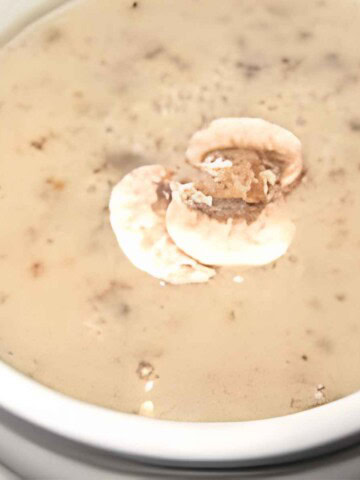A classic French cream of mushroom soup with mushrooms, butter, cream and an egg-yolk finish.