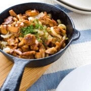 Cooked Chanterelle mushrooms ready to serve and on the table.