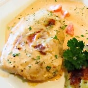 Pork chops smothered in a creamy tomato sauce.
