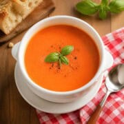 Homemade tomato soup from tomato puree and fresh tomatoes.