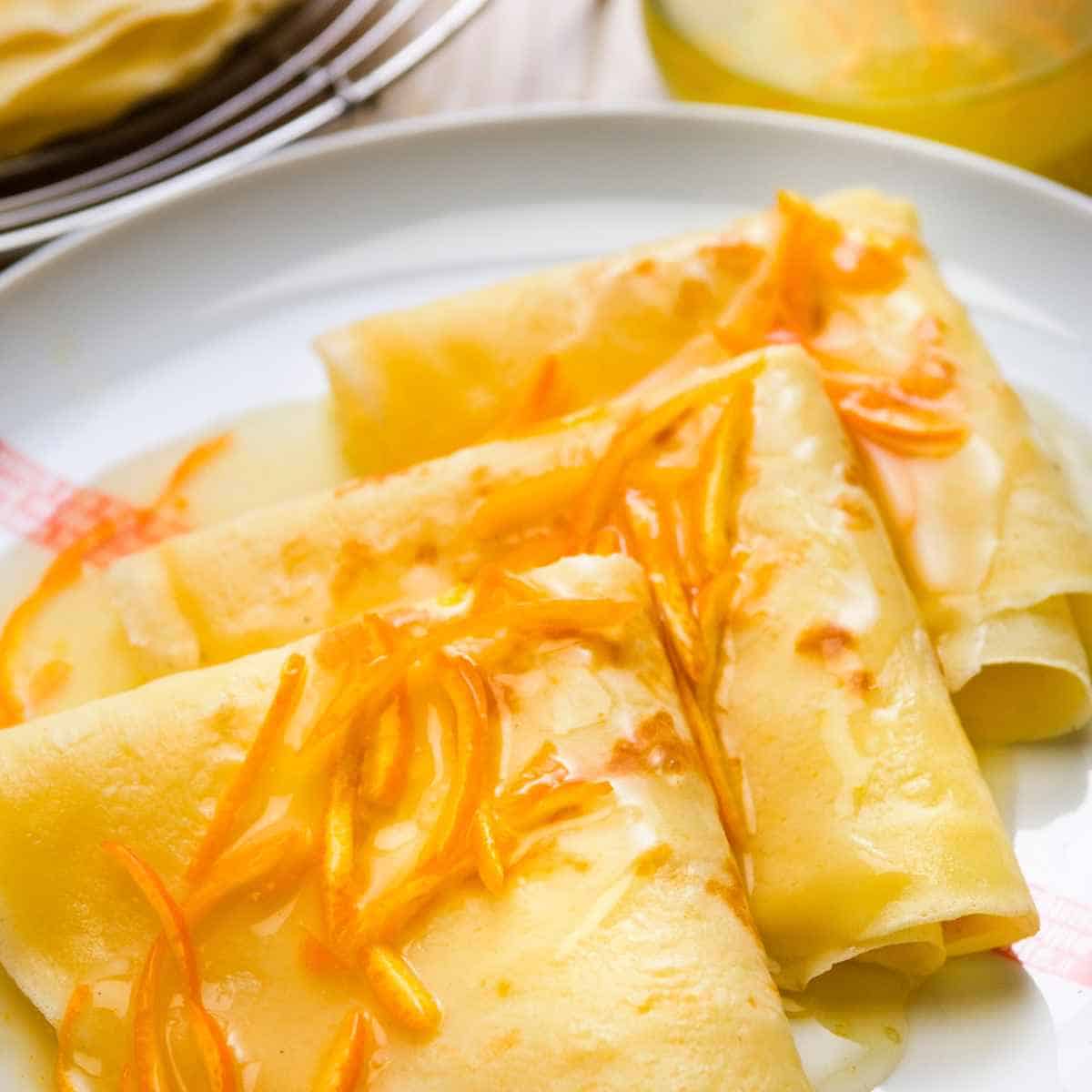 Crêpes Suzette is the classic French crêpe served with flaming orange sauce.