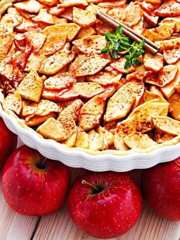 A classic Normandy apple tart that traditionally uses an apple brandy made only in France.