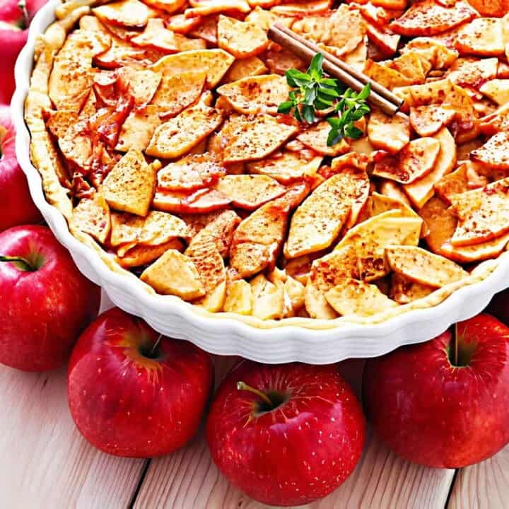 A classic Normandy apple tart that traditionally uses an apple brandy made only in France.