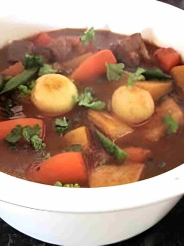 A Navarin is a lamb stew made with lamb and a selection of spring vegetables