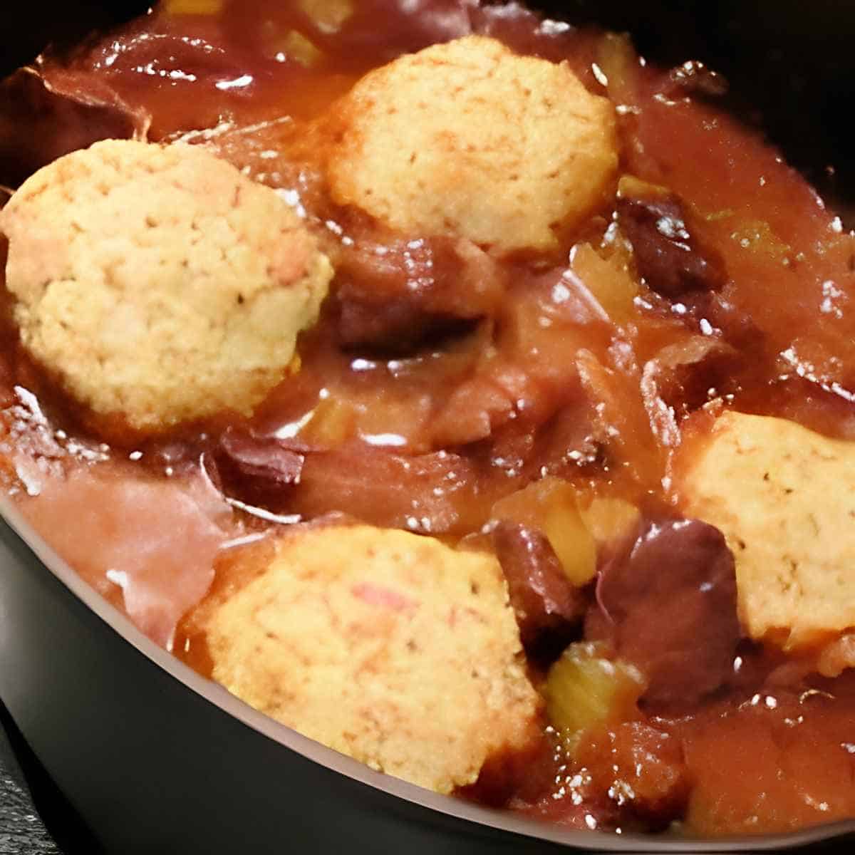 Venison browned then stewed with a variety of vegetables.